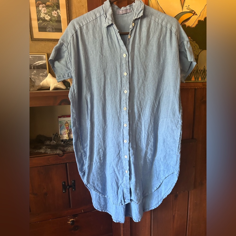 Cut Loose Light Blue Linen Button-Up Dress